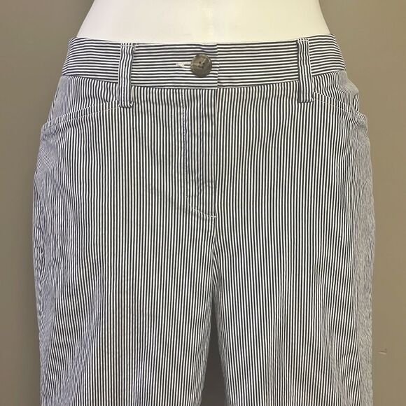 Land’s End Blue and White Vertical Striped Fit 2 Cropped Cotton Blend Pants- Siz - Picture 3 of 13